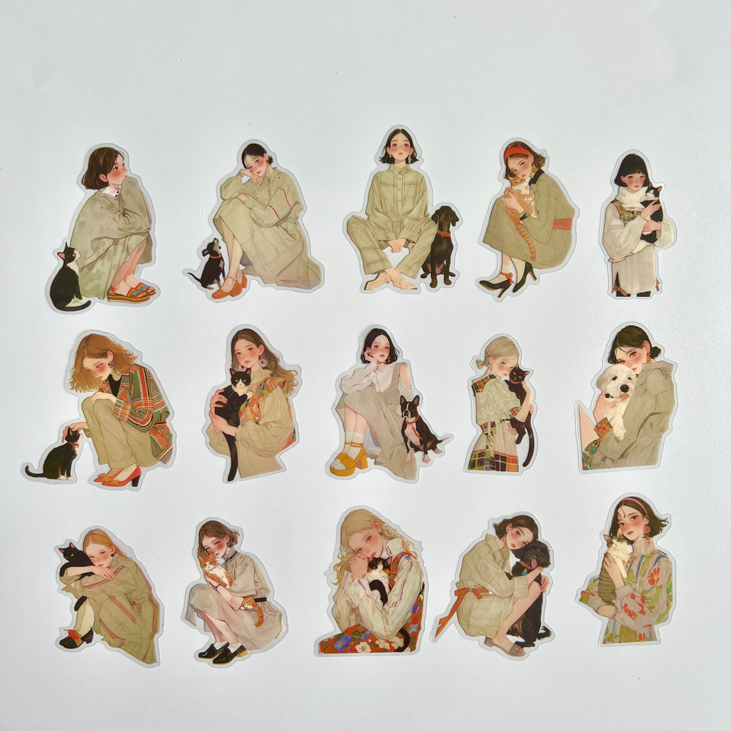 🐾 Cute Pet Lover Girl Sticker Set
