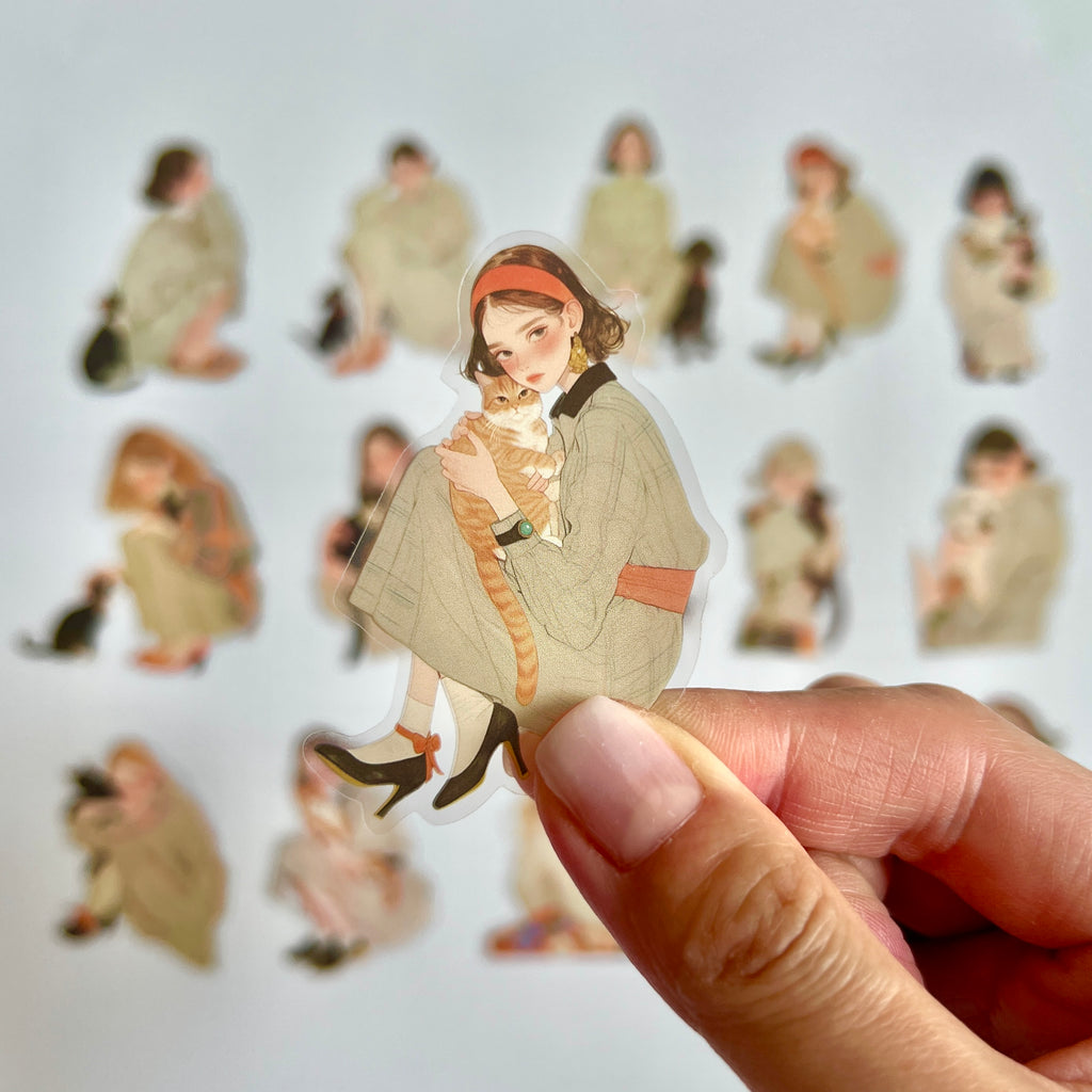 🐾 Cute Pet Lover Girl Sticker Set