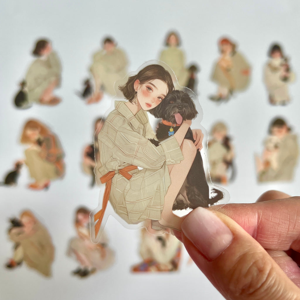 🐾 Cute Pet Lover Girl Sticker Set