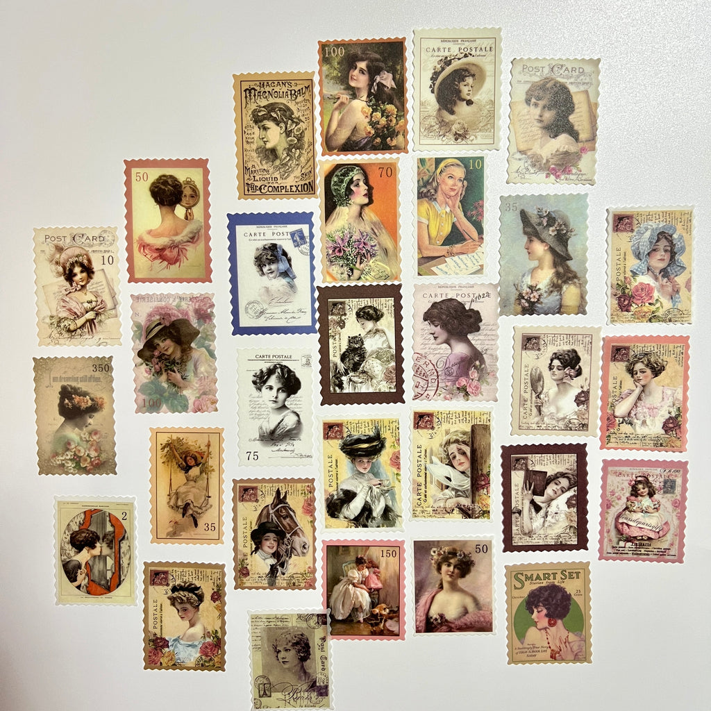 🌸 Vintage Lady Postage Stamp Stickers
