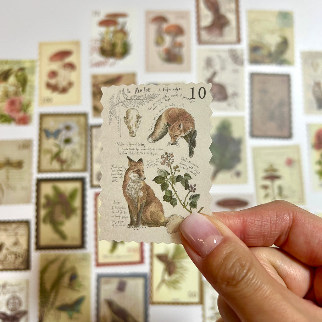 🍄 Vintage Forest Postage Stamp Stickers