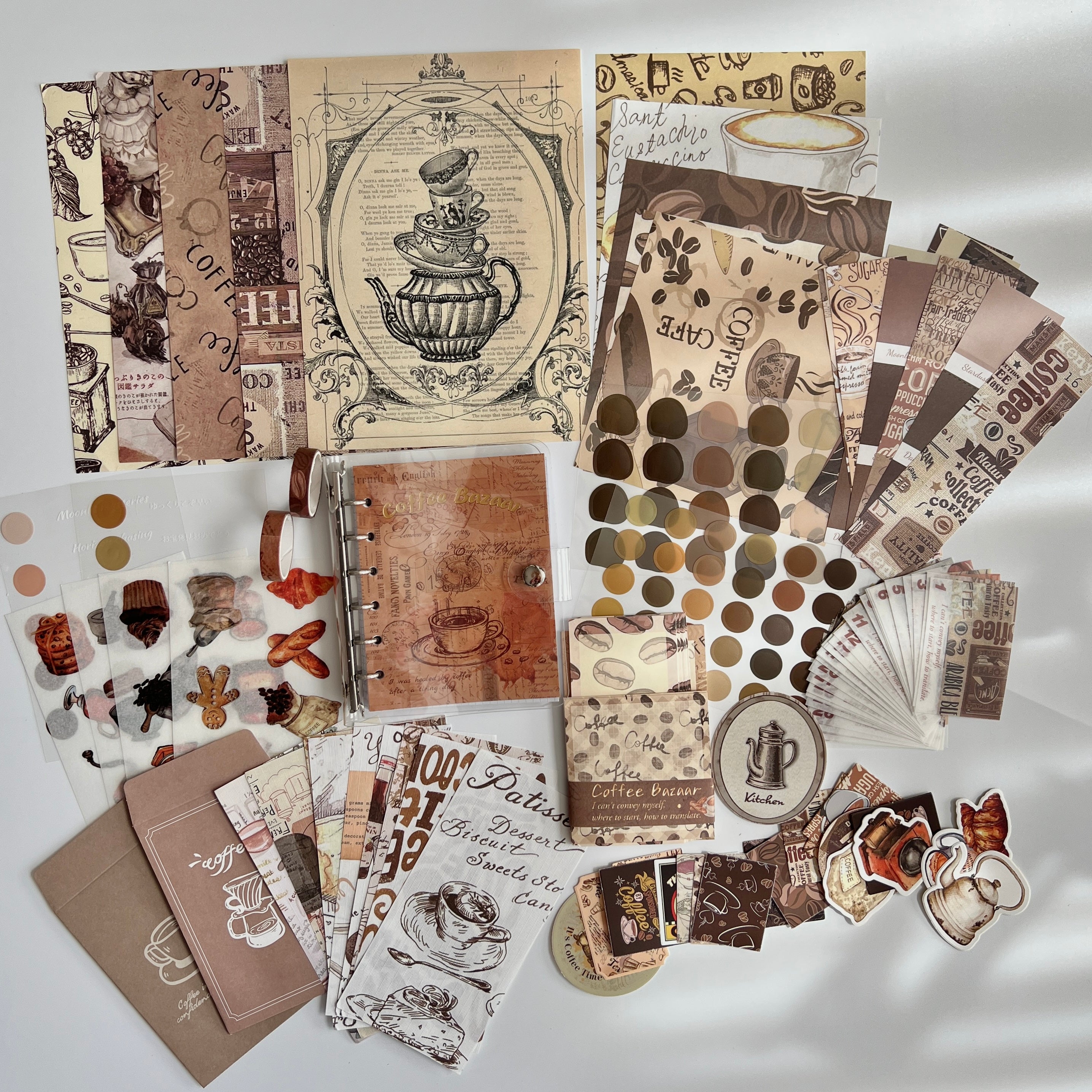 ☕ Vintage Coffee Journal Kit Set (155 pcs)