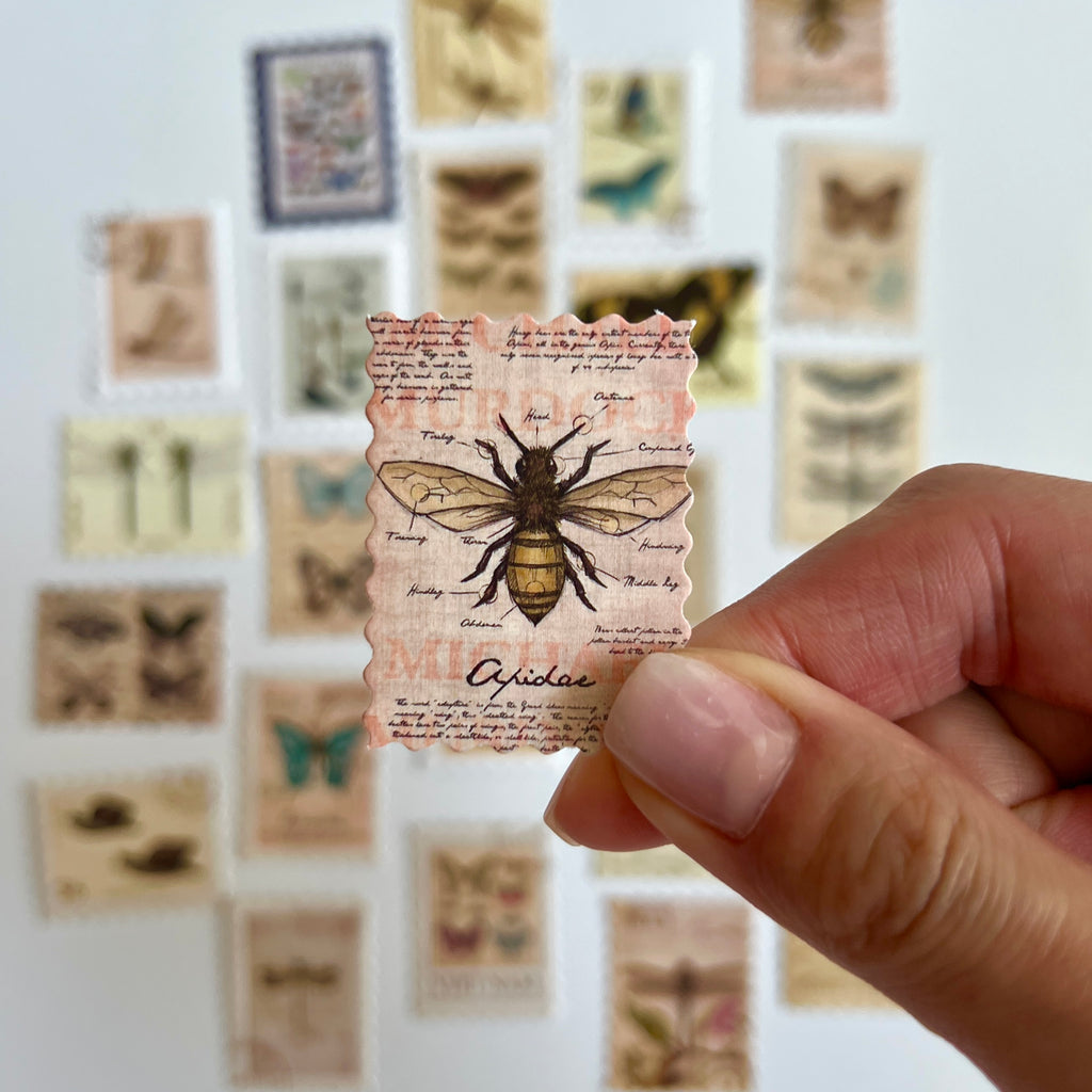 🦋 Vintage Insect Stamp Stickers (24 pcs)