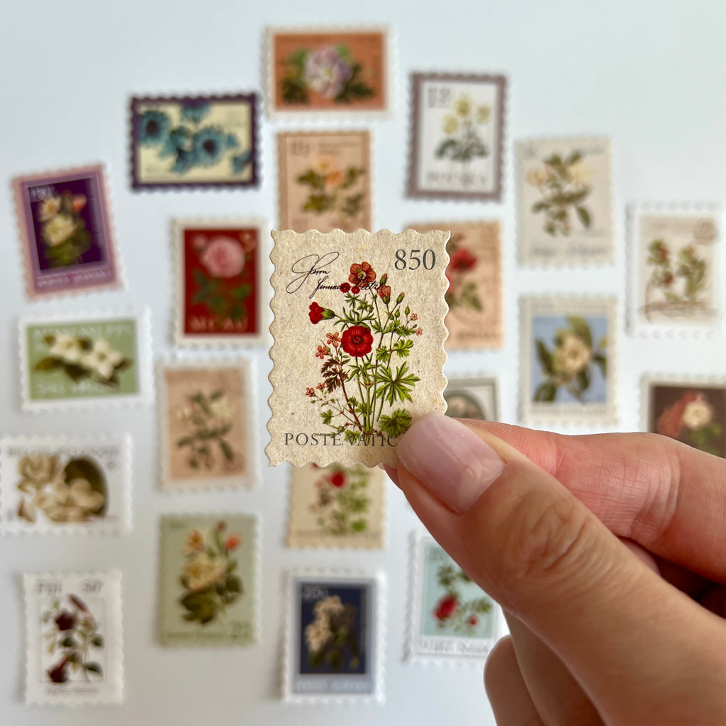 🌸 Vintage Floral Stamp Stickers (24 pcs)