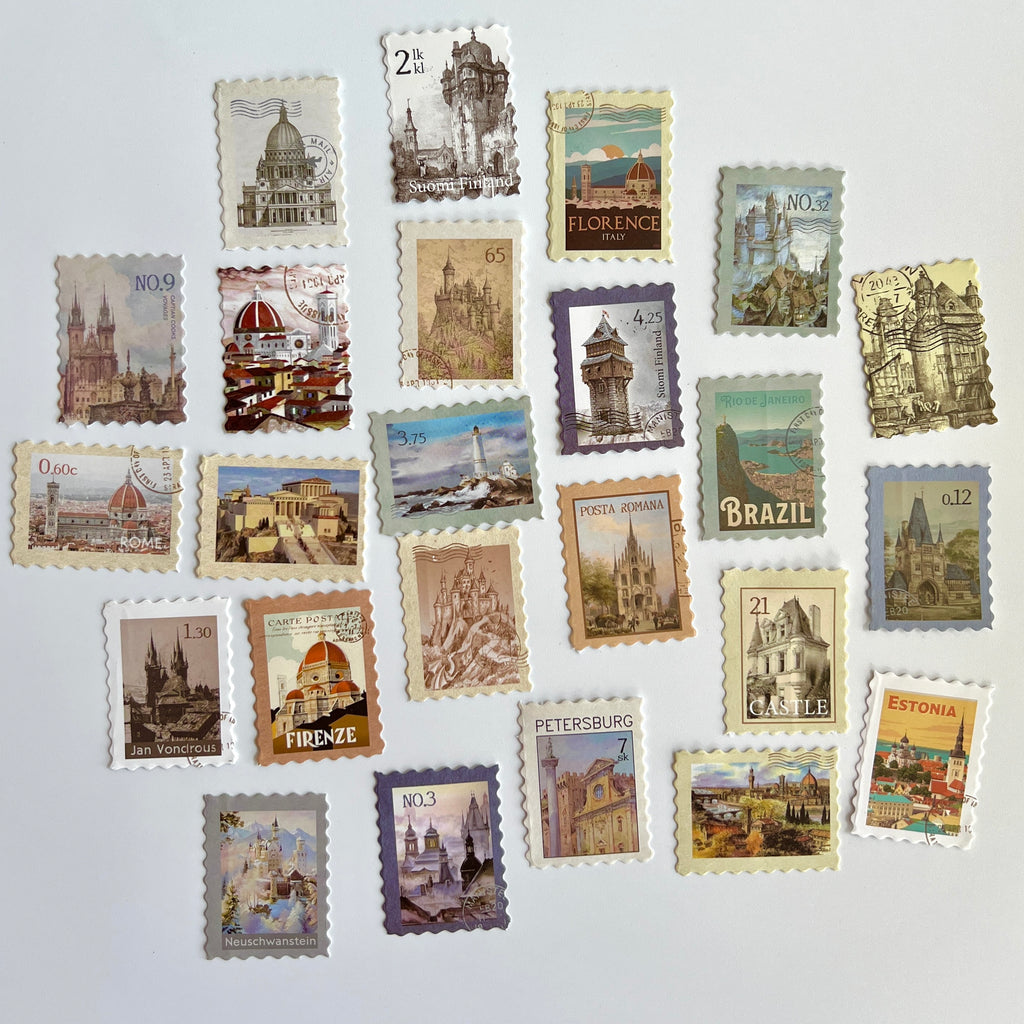🏛️ Vintage Architecture Stamp Stickers (24 pcs)