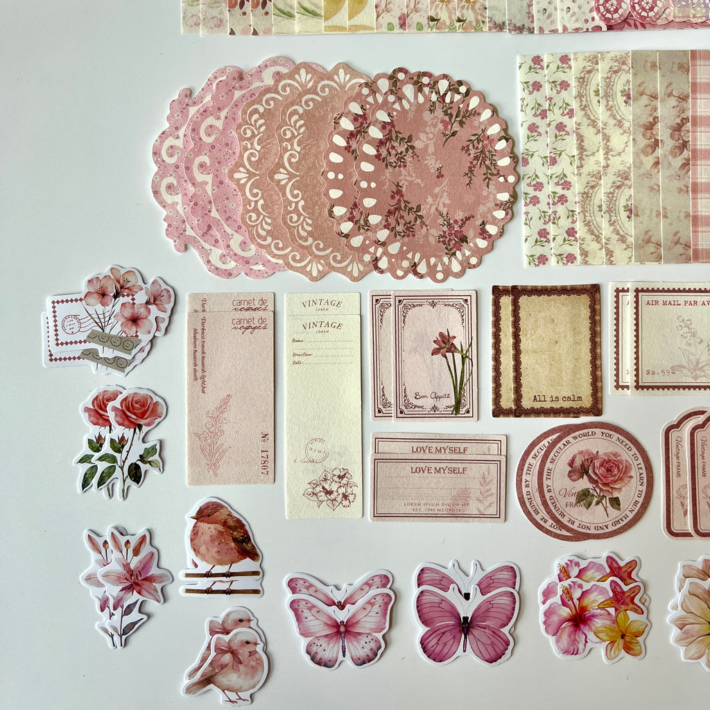 🌸 Vintage Rose Lace Journal Kit (100 pcs)
