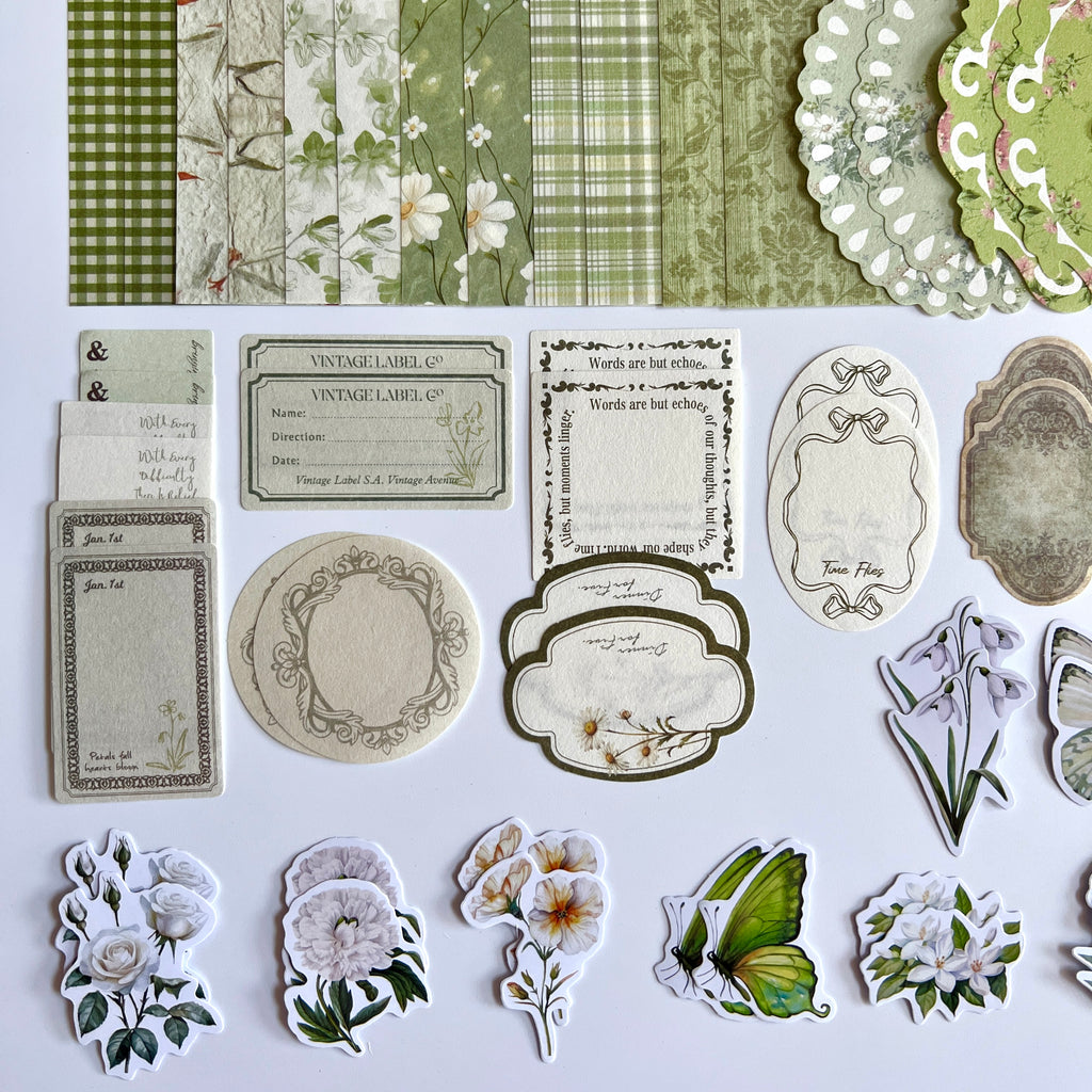 🌿 Vintage Botanical Lace Journal Kit (100 pcs)