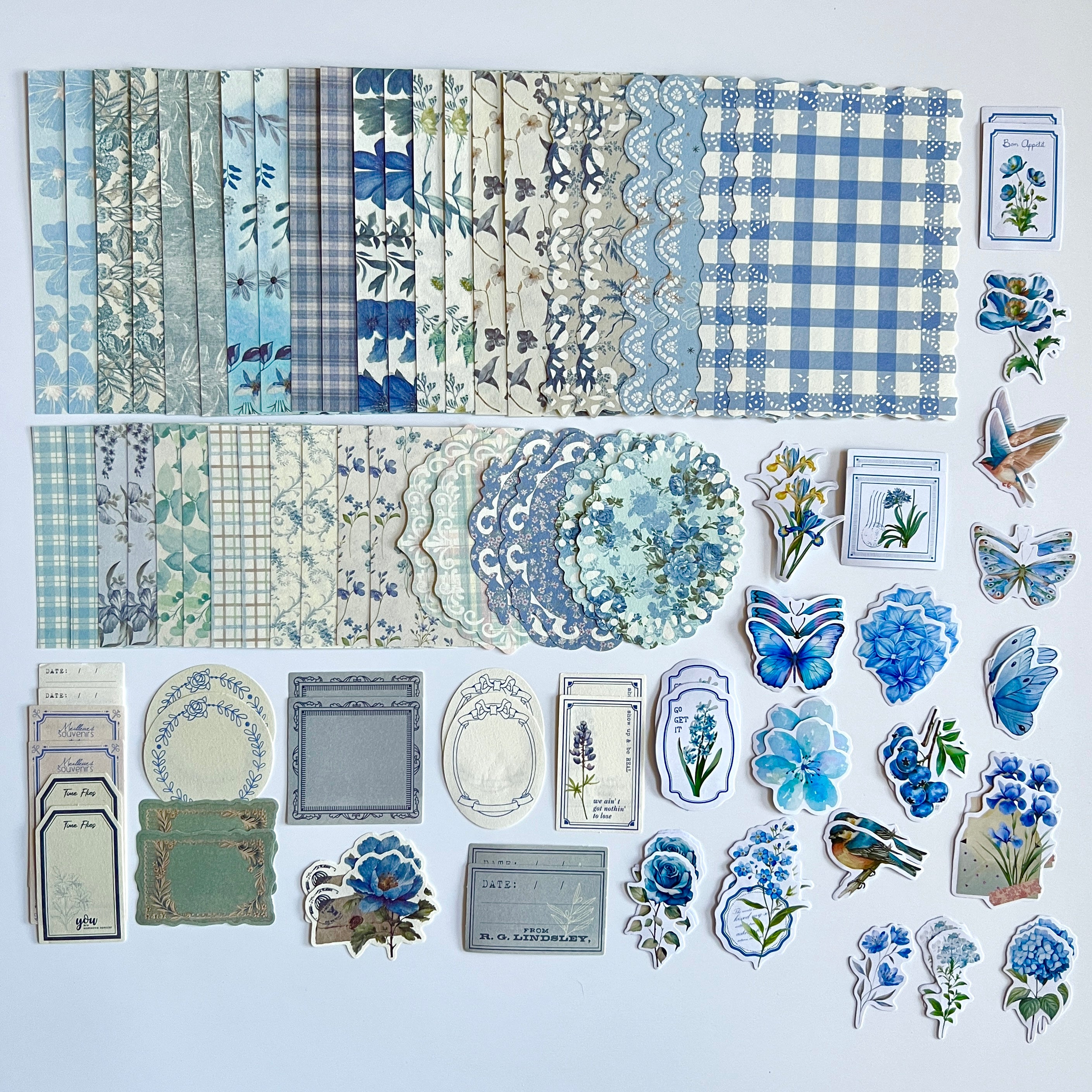 💙 Vintage Blue Floral Journal Kit (100 pcs)