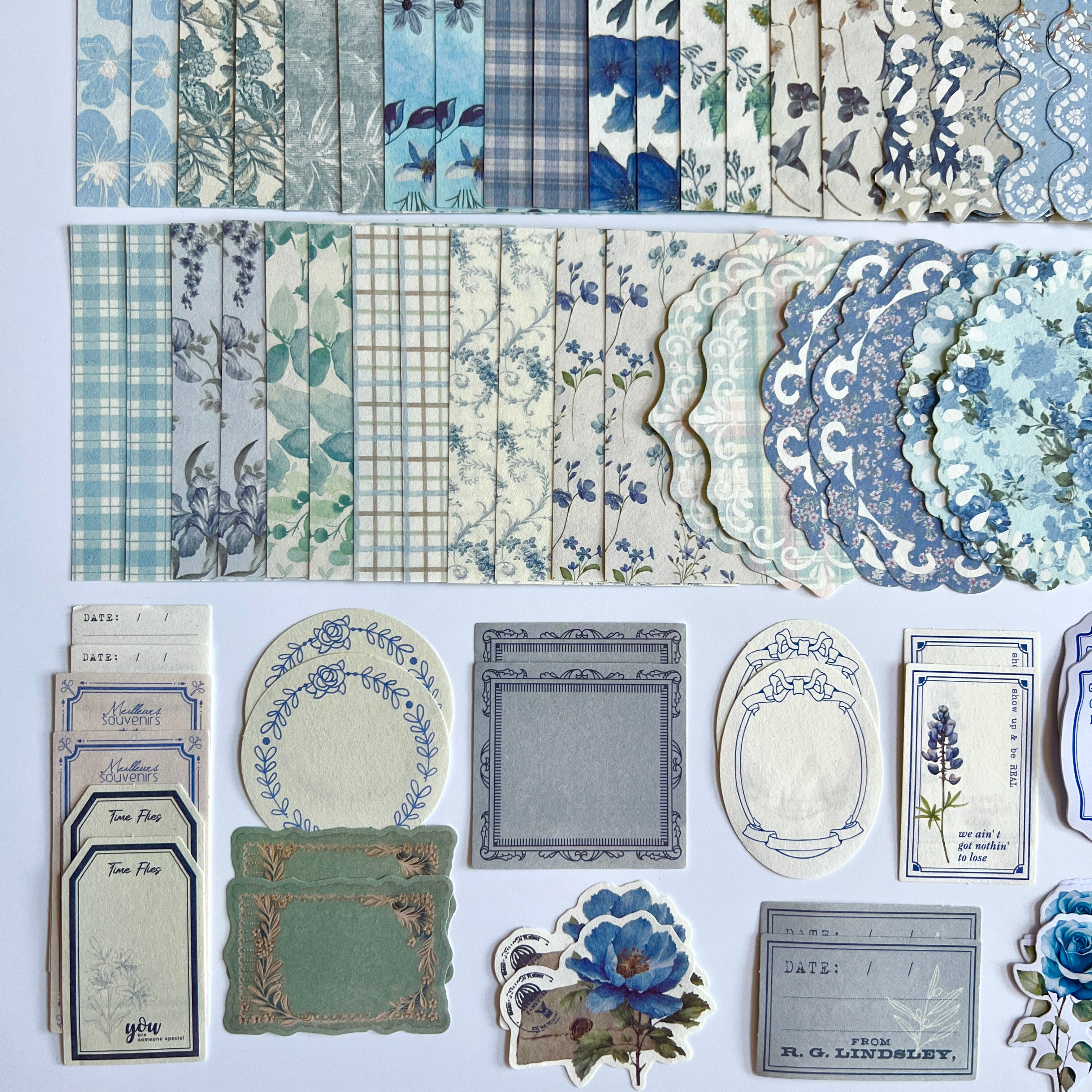 💙 Vintage Blue Floral Journal Kit (100 pcs)