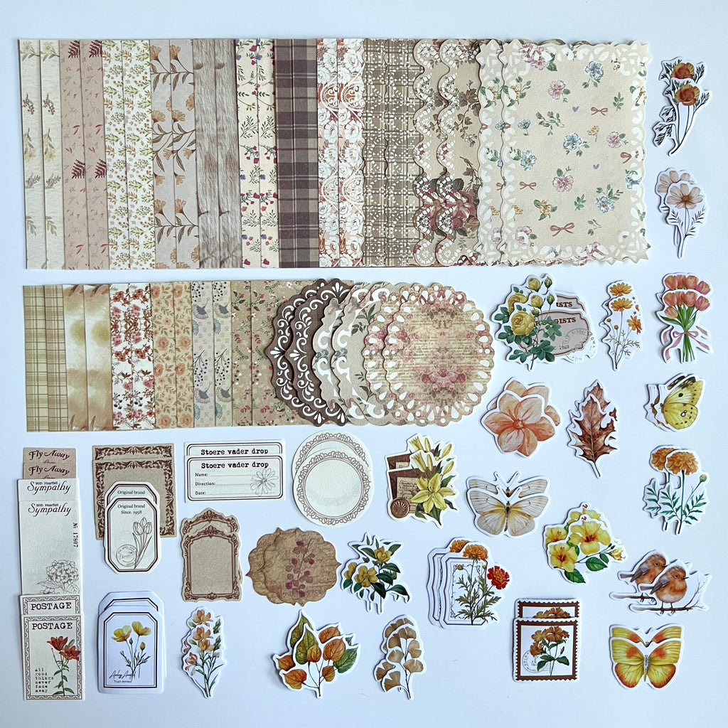 🤎 Vintage Autumn Floral Journal Kit (100 pcs)