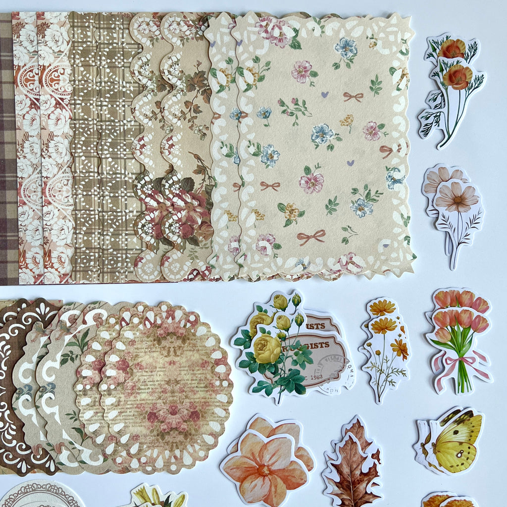 🤎 Vintage Autumn Floral Journal Kit (100 pcs)