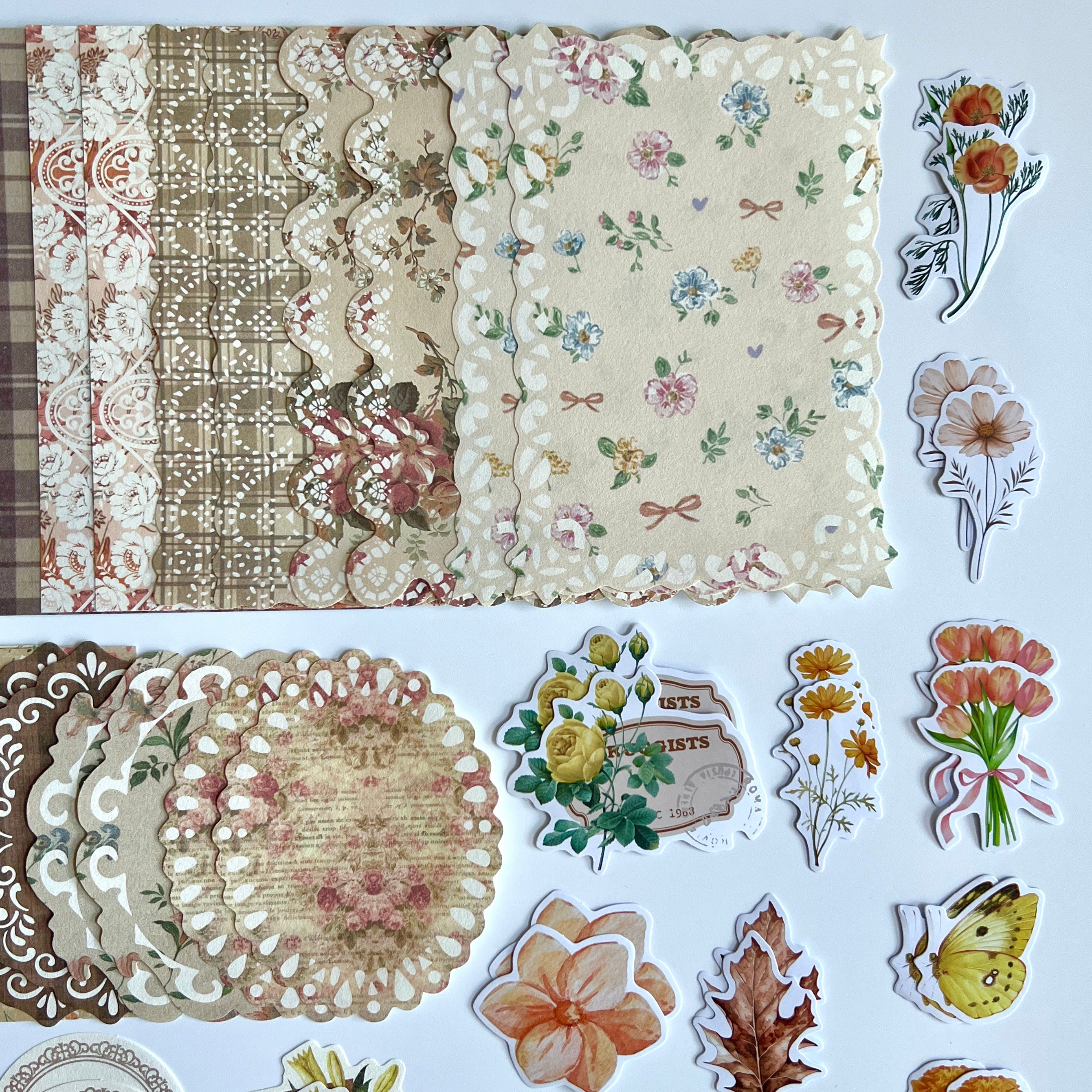 🤎 Vintage Autumn Floral Journal Kit (100 pcs)
