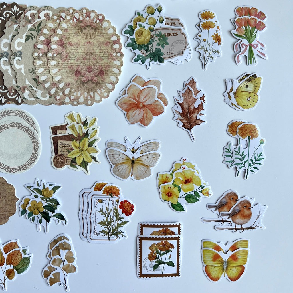 🤎 Vintage Autumn Floral Journal Kit (100 pcs)