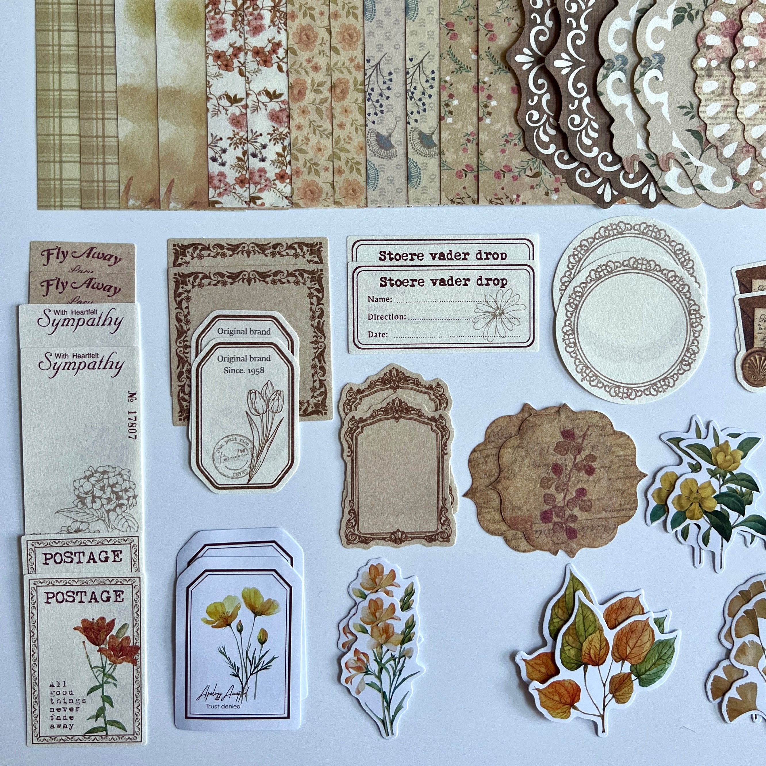 🤎 Vintage Autumn Floral Journal Kit (100 pcs)