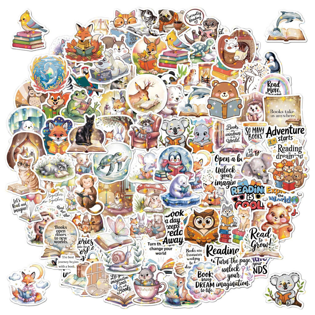 🦊 Holographic Woodland Reading Animals Stickers