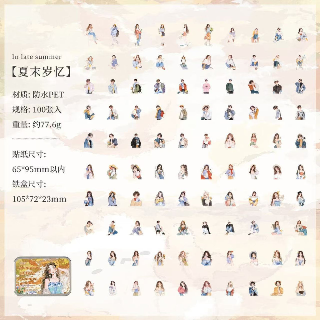 💌 Vintage Girl Aesthetic Sticker Tin Box (100 pcs)