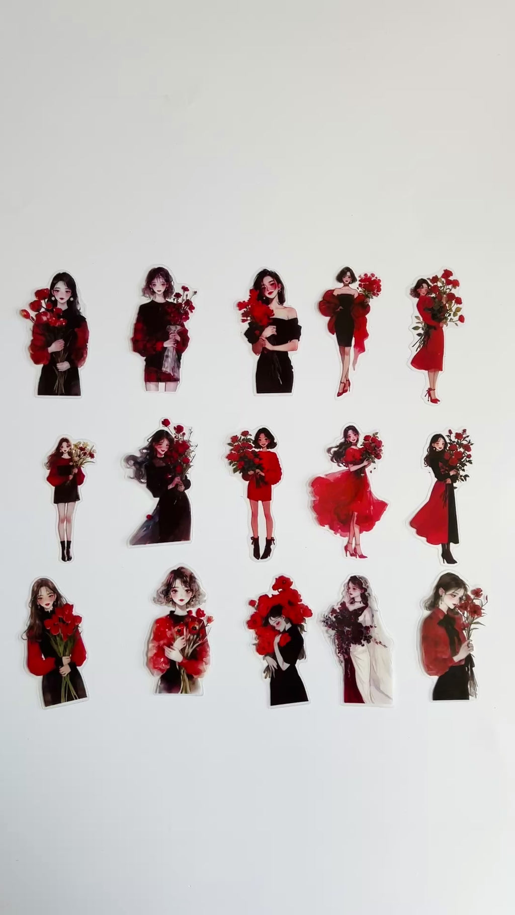 🌹 Red Rose Girl Sticker Set