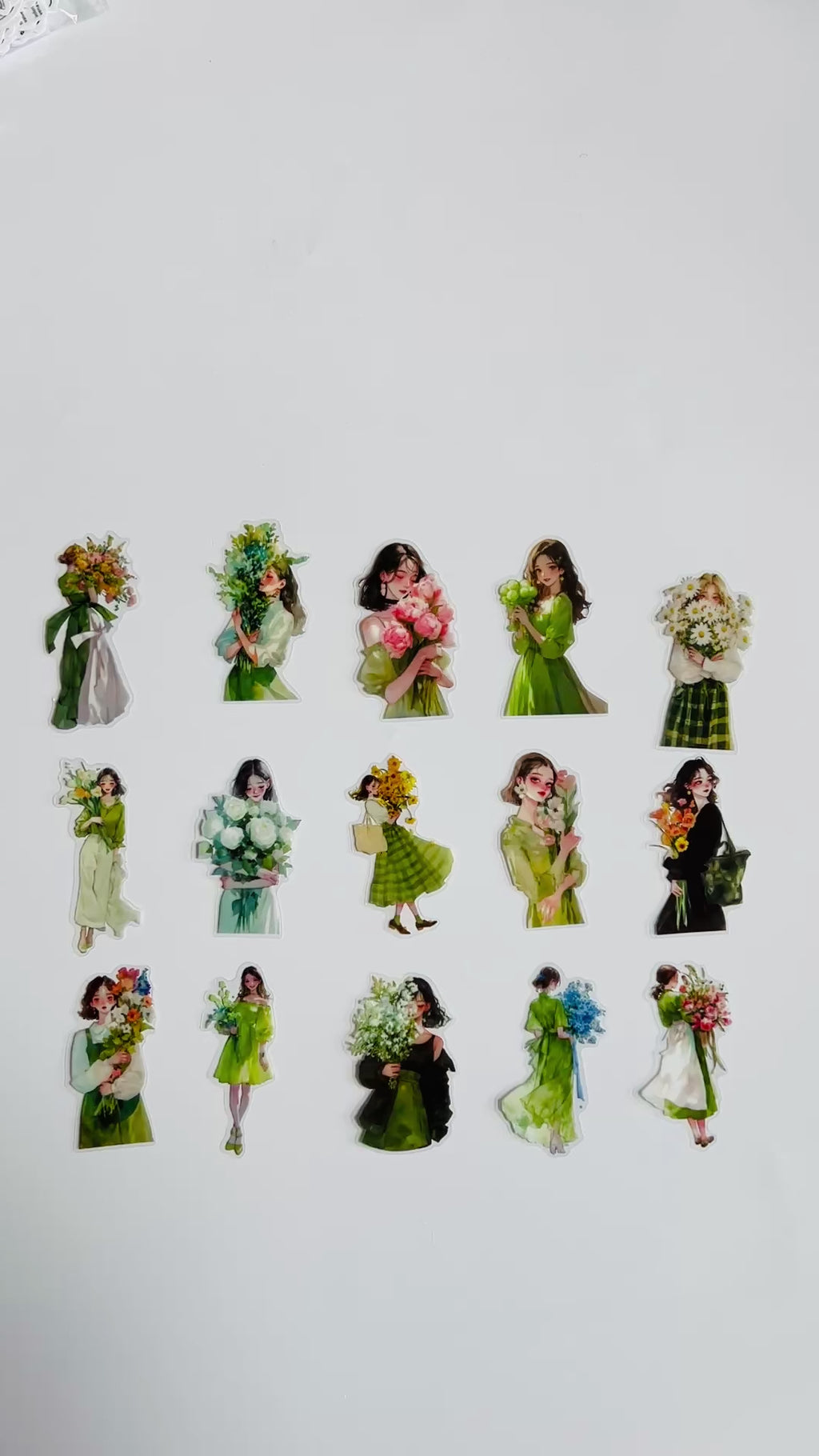 🌱 Green Flower Girl Aesthetic Sticker Set