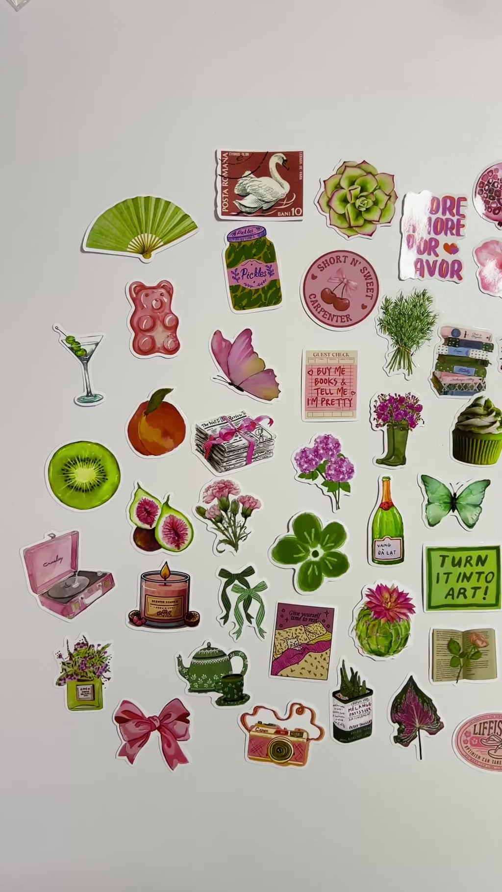 🍒 Pink & Green Aesthetic Sticker Set