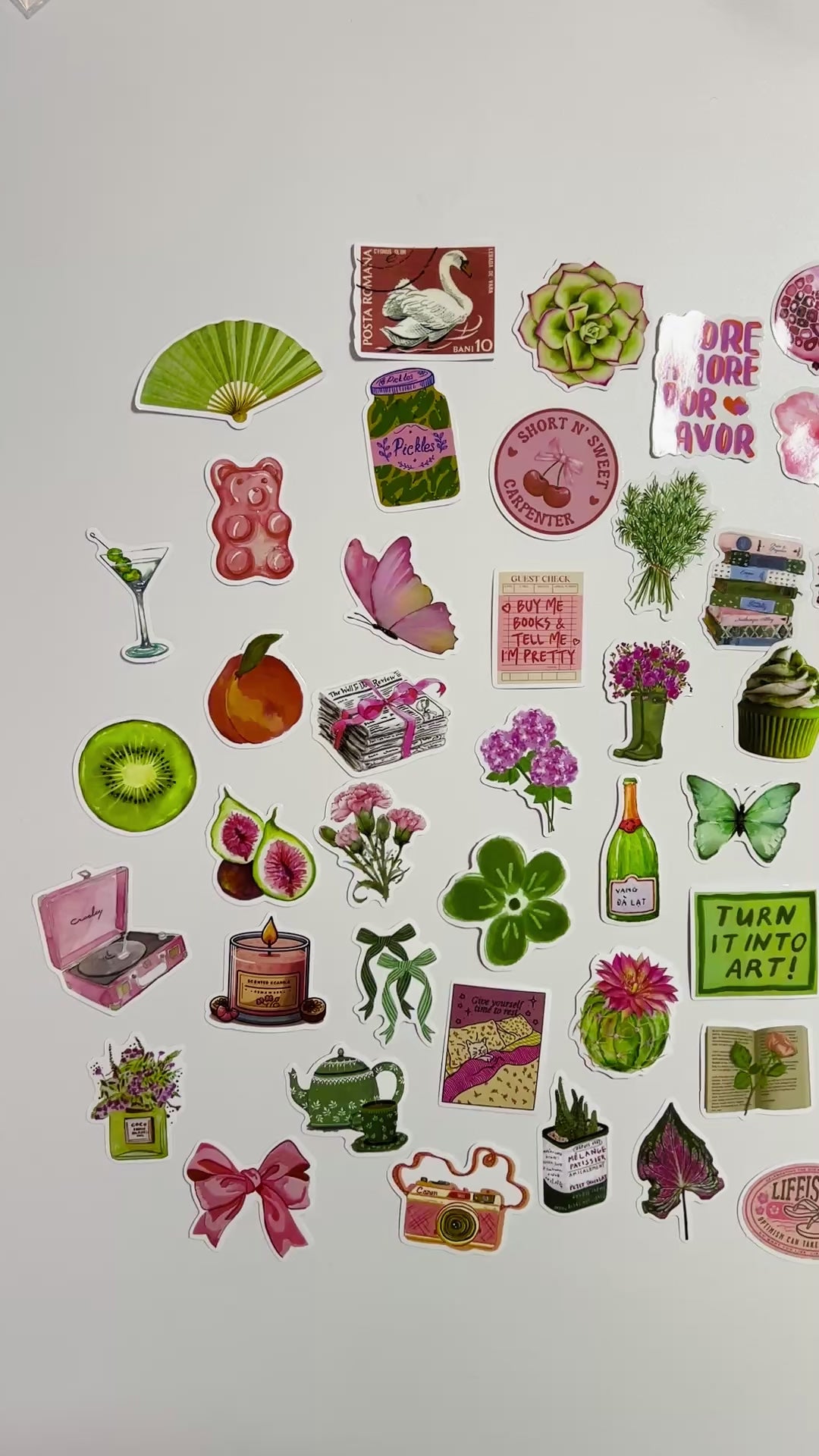 🍒 Pink & Green Aesthetic Sticker Set