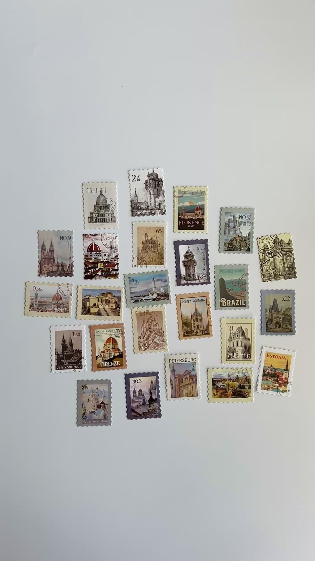 🏛️ Vintage Architecture Stamp Stickers (24 pcs)