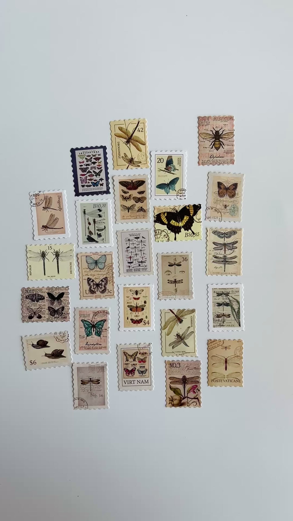 🦋 Vintage Insect Stamp Stickers (24 pcs)