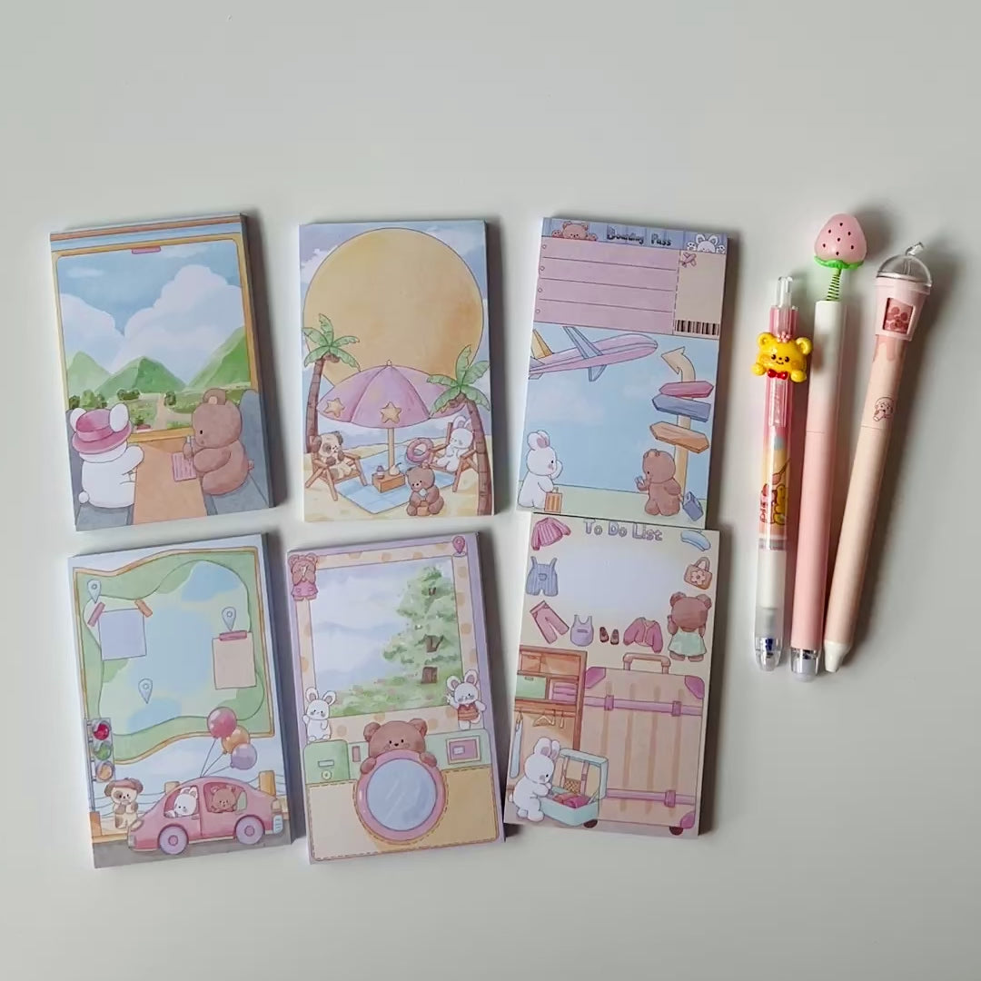 ✈️ Bear & Bunny Travel Memo Pad Set