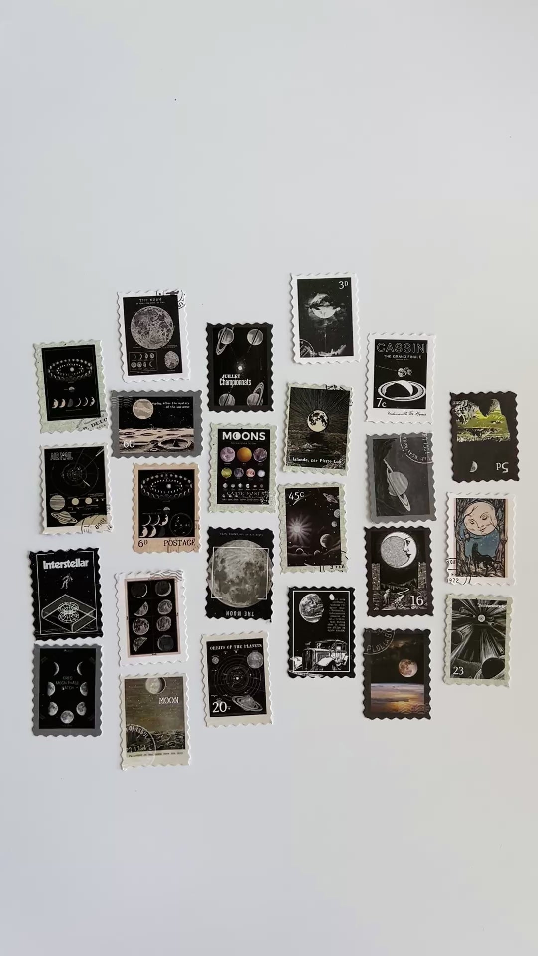 🌙 Vintage Space Stamp Stickers (24 pcs)
