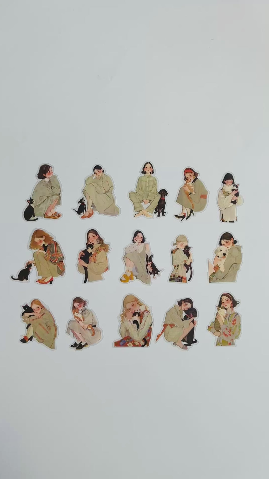 🐾 Cute Pet Lover Girl Sticker Set