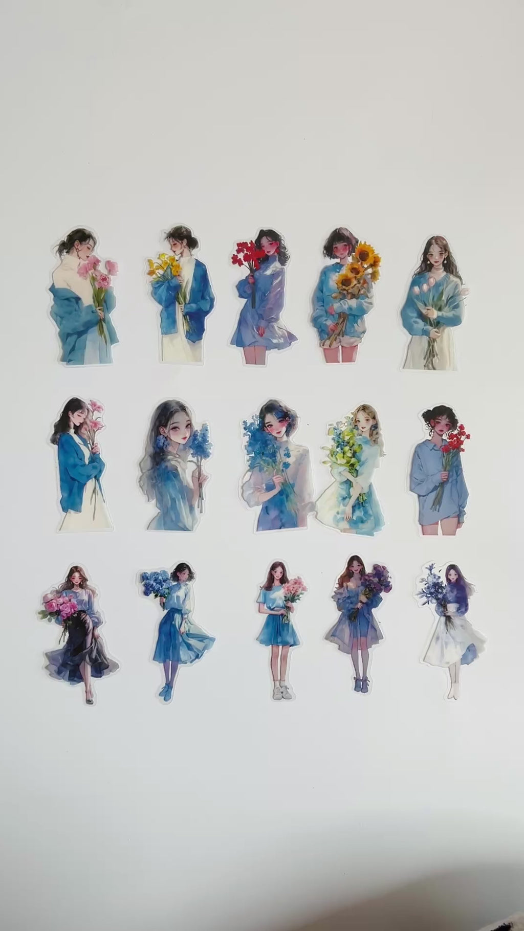 🩵 Blue Flower Girl Sticker Set