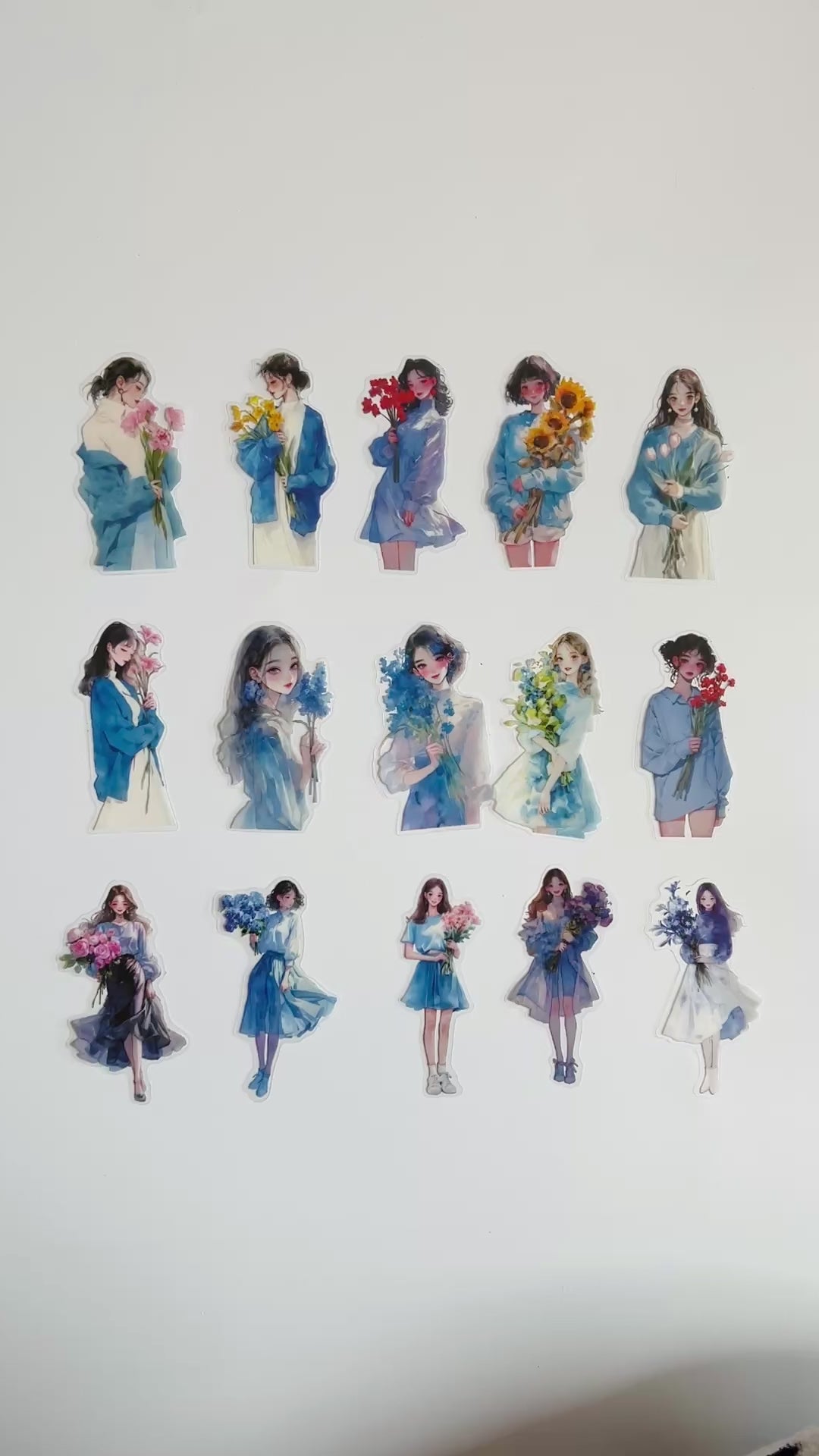 🩵 Blue Flower Girl Sticker Set