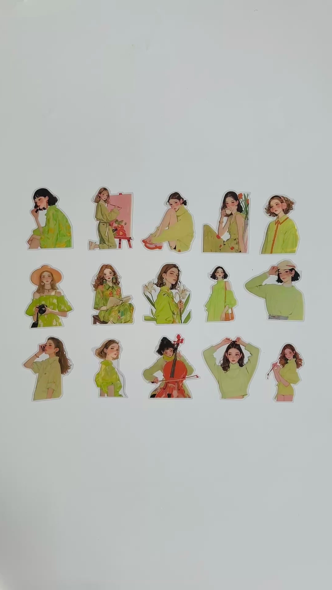 🍃 Green Aesthetic Girl Sticker Set