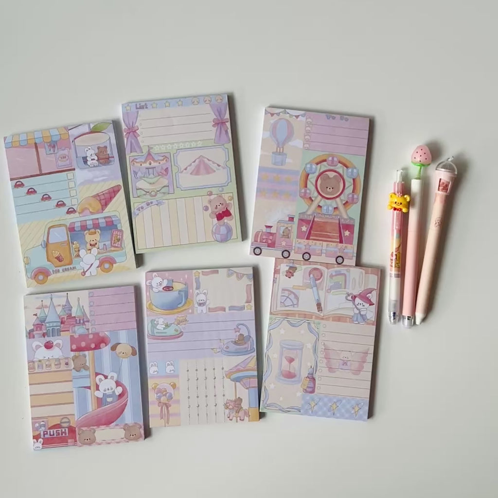 🎡 Bear & Bunny Amusement Park Memo Set