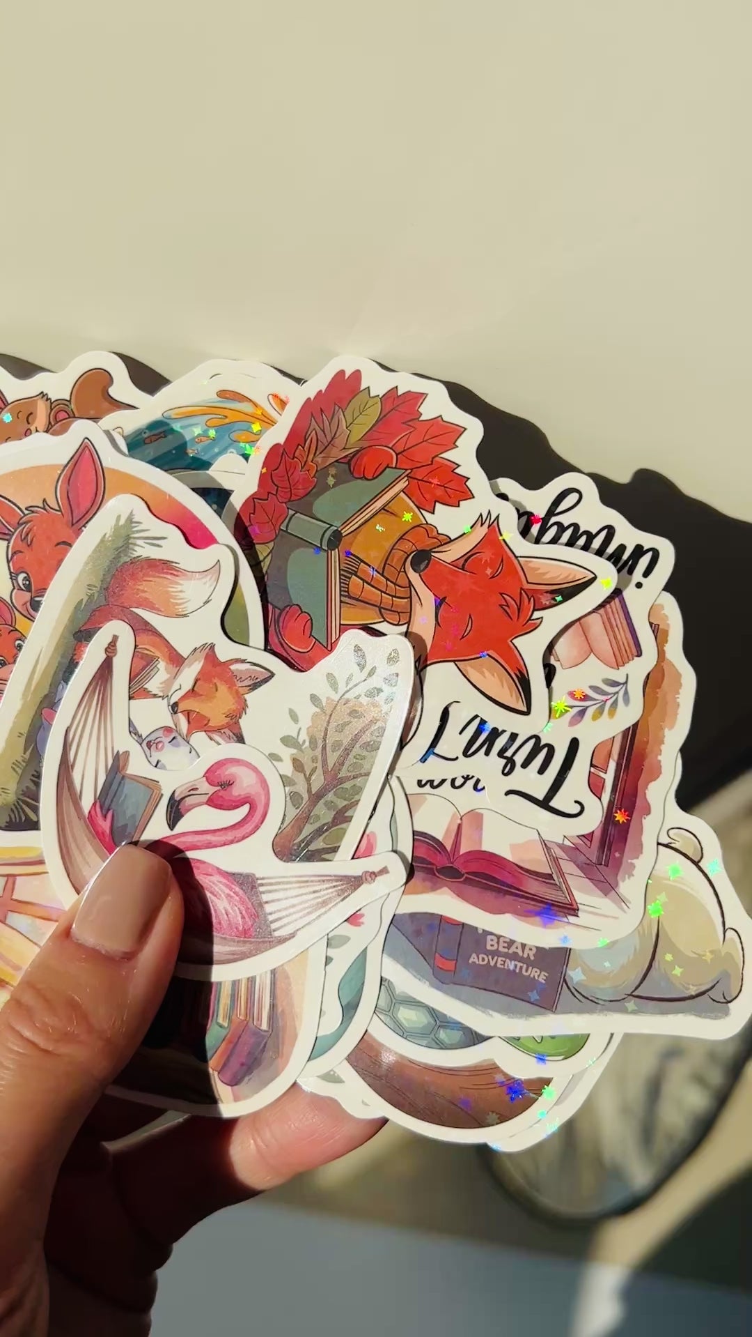 🦊 Holographic Woodland Reading Animals Stickers