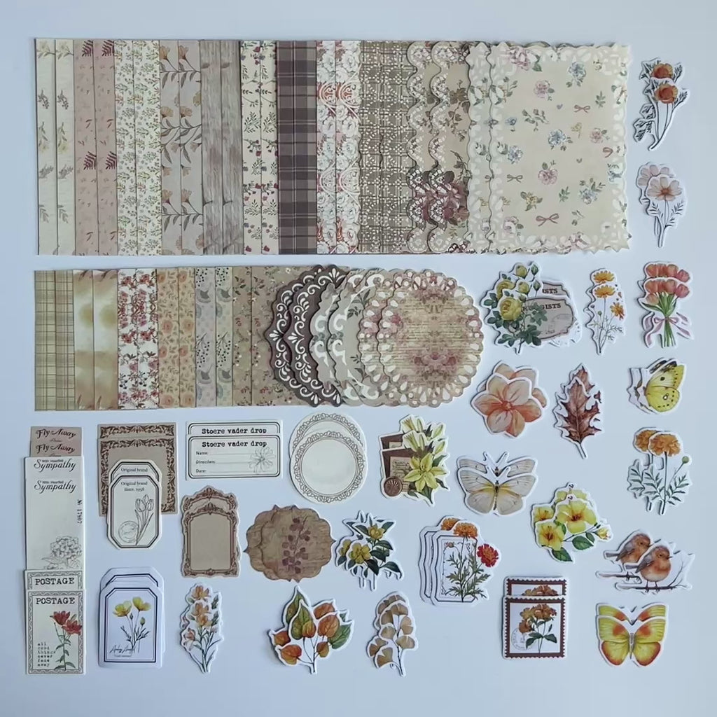 🤎 Vintage Autumn Floral Journal Kit (100 pcs)