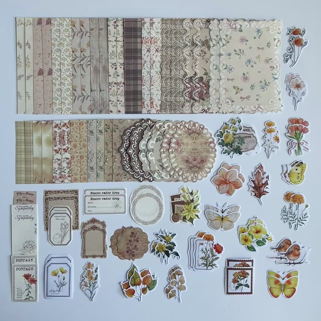 🤎 Vintage Autumn Floral Journal Kit (100 pcs)