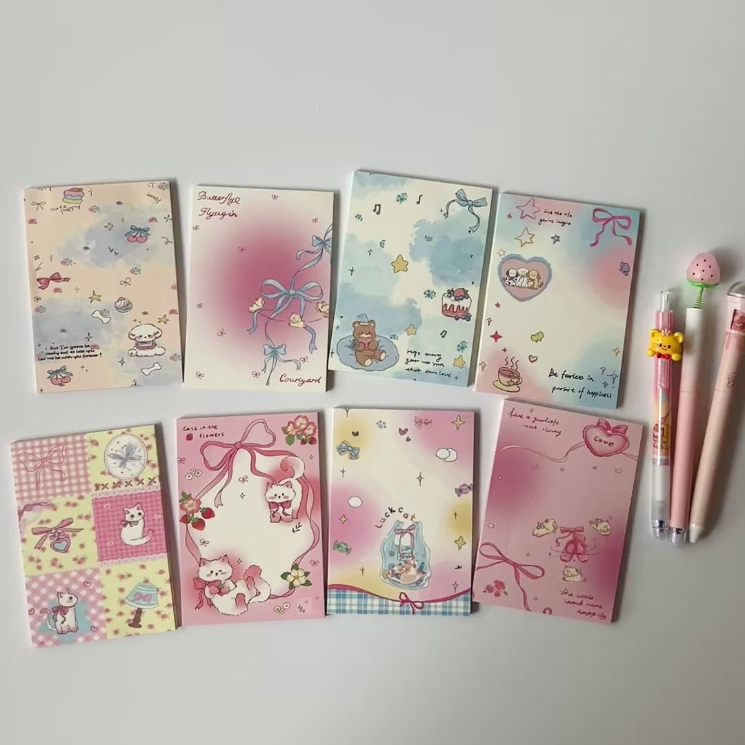 🎀 Ribbon & Kitty Memo Pad Set