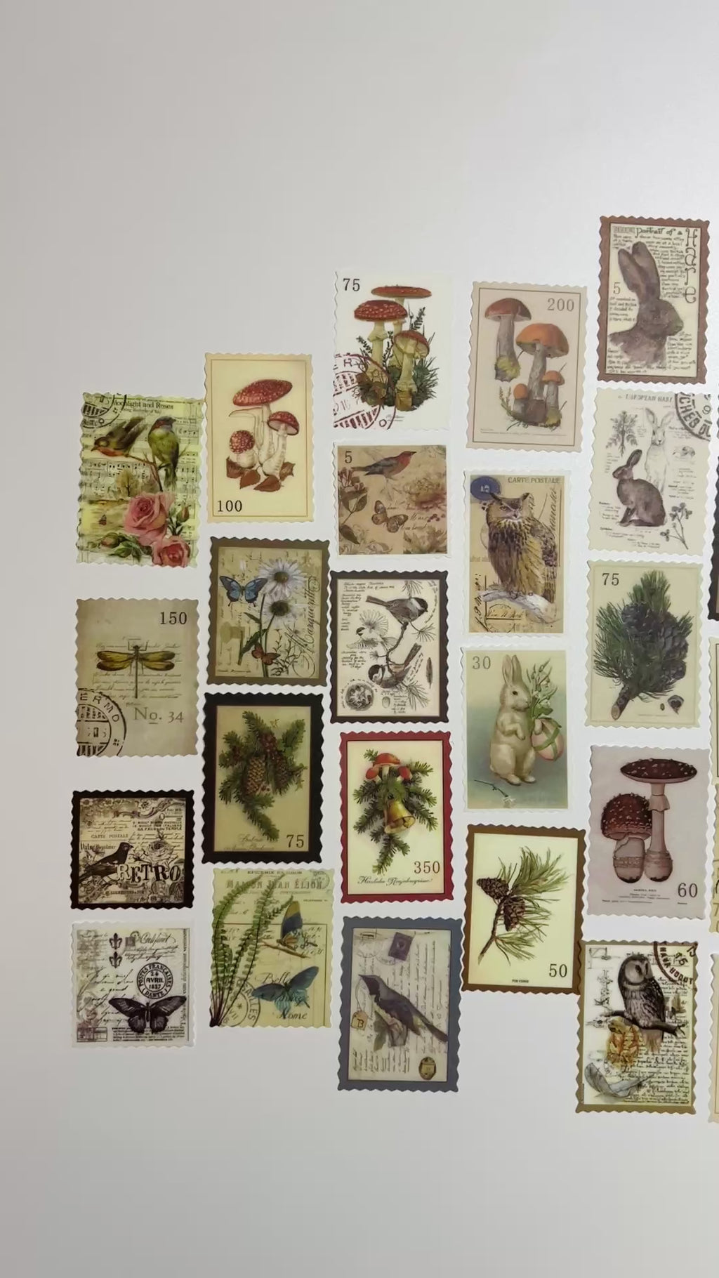 🍄 Vintage Forest Postage Stamp Stickers