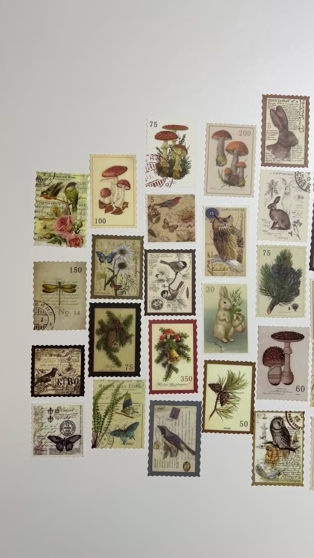 🍄 Vintage Forest Postage Stamp Stickers