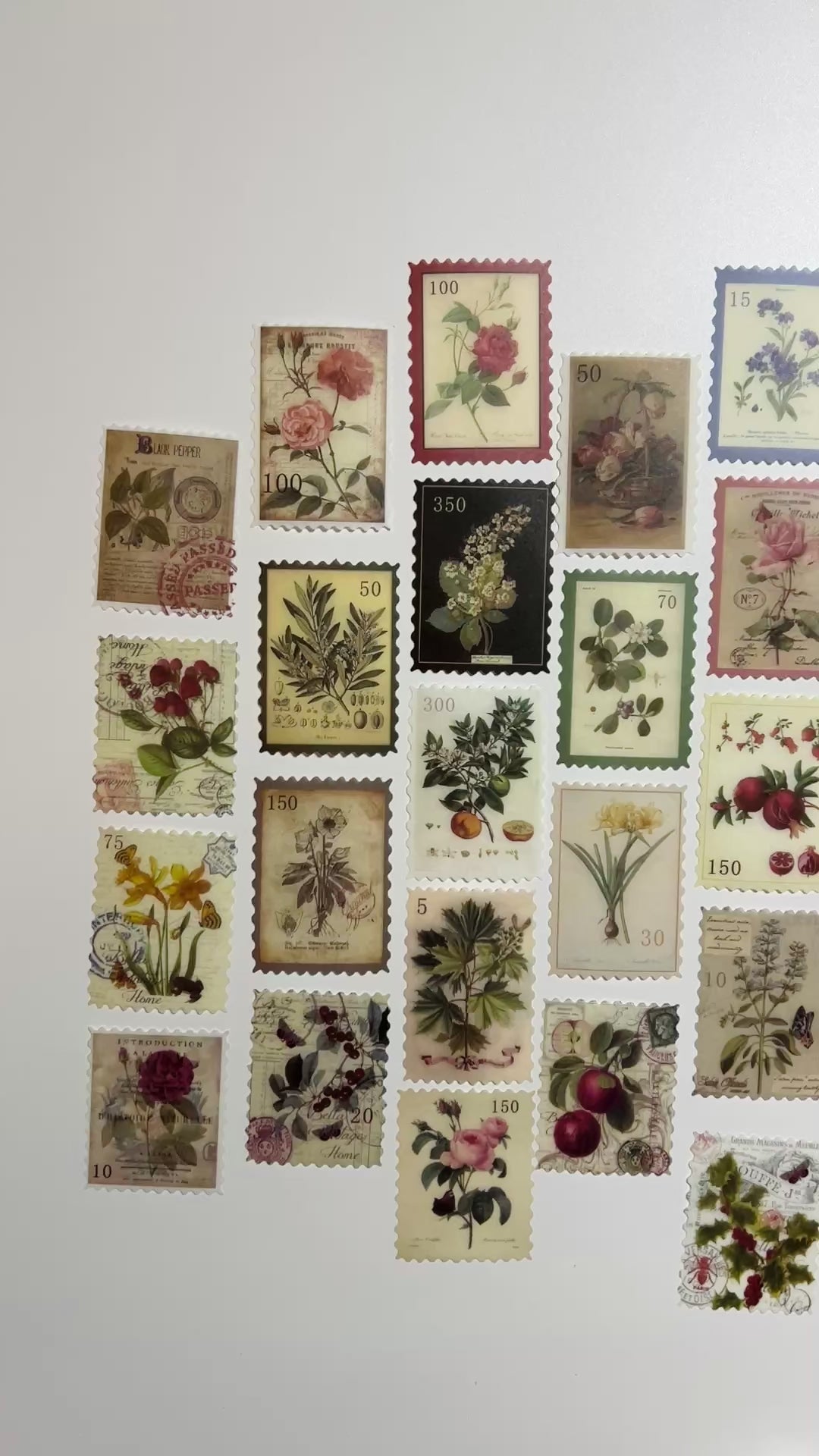 🌿 Vintage Botanical Postage Stamp Stickers