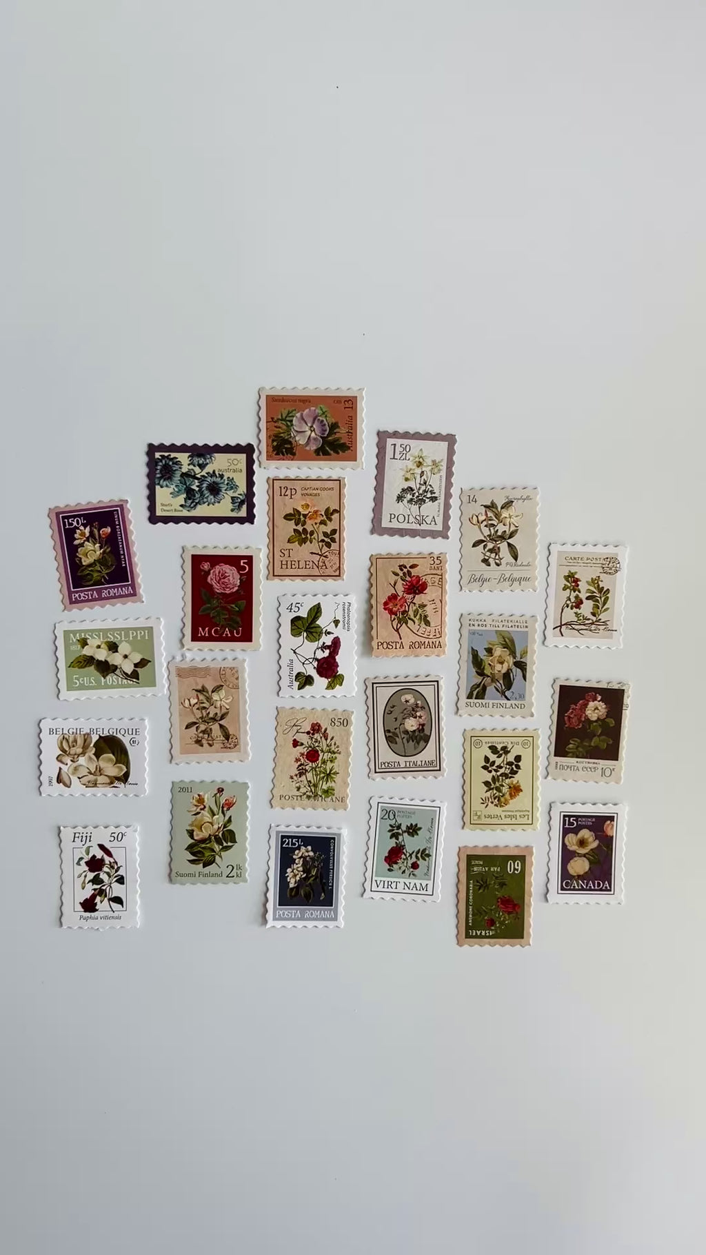 🌸 Vintage Floral Stamp Stickers (24 pcs)