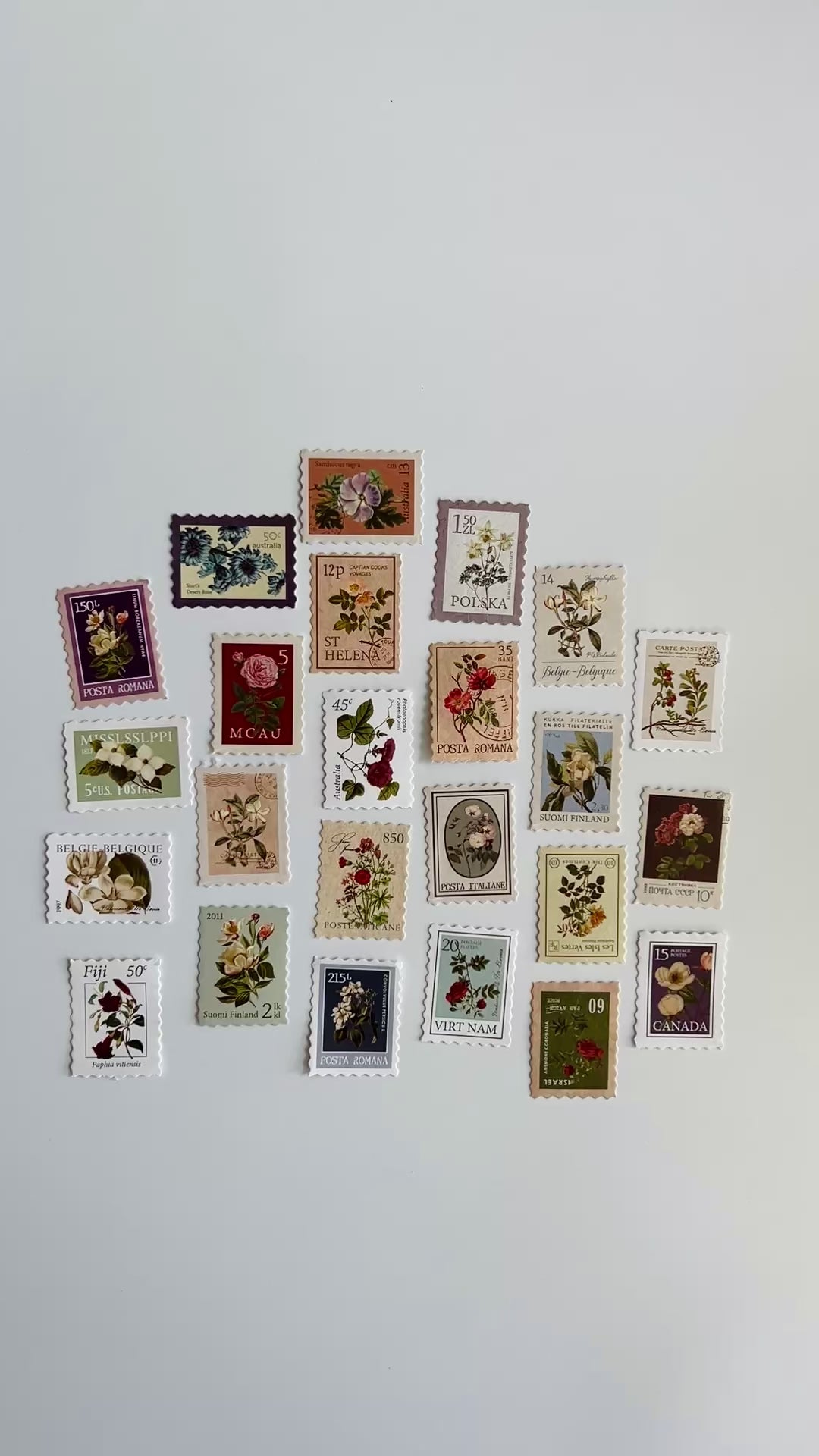 🌸 Vintage Floral Stamp Stickers (24 pcs)