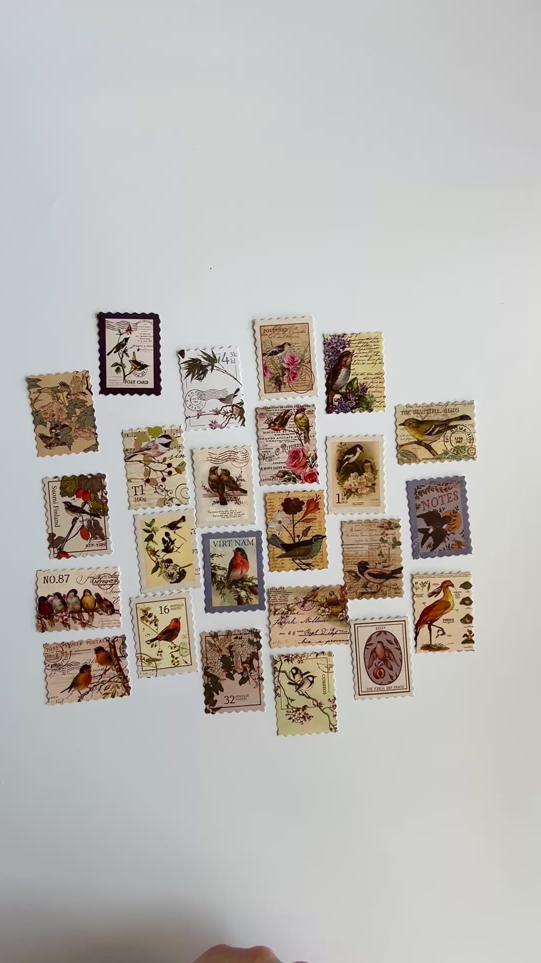 🐦 Vintage Bird Stamp Stickers (24 pcs)